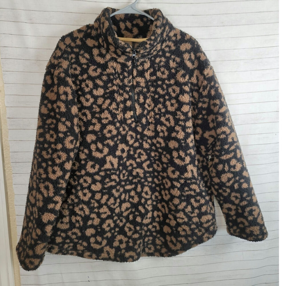 Koolaburra by UGG Brushed Back Sherpa Pullover Top Leopard, sz 1x